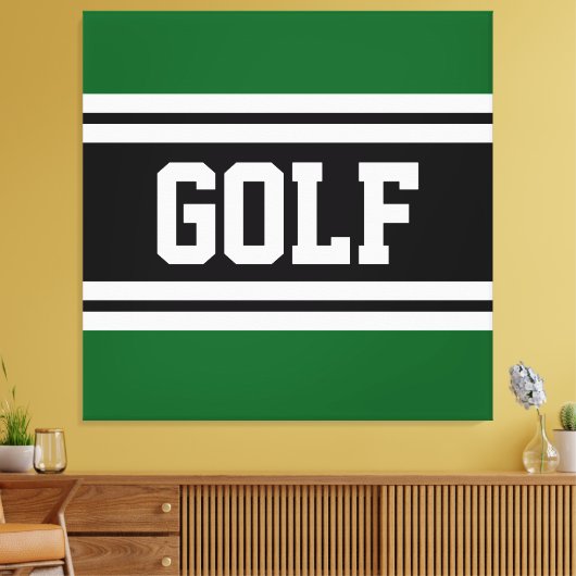 GOLF Athletic Fun Green Zwart Wit Racing Stripes Canvas Afdruk (Insitu (Woonkamer))