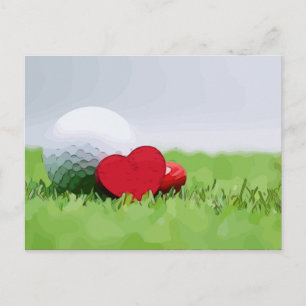 Golf avec coeur sur herbe verte Carte postale