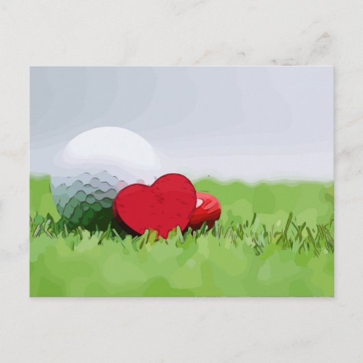 Golf avec coeur sur herbe verte Carte postale (Devant)
