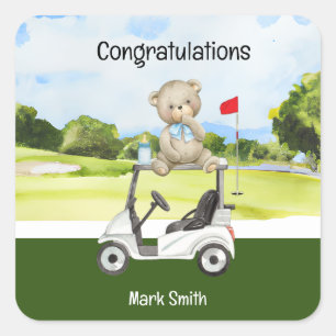 Golf baby Gefeliciteerd Verjaardag Baby shower Boy Vierkante Sticker
