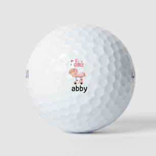 Golf Baby girl op het roze golfkarretje Golfballen