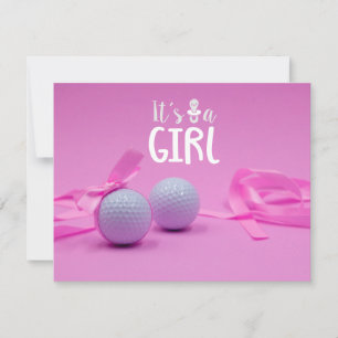 Golf baby girl op roze achtergrond kaart