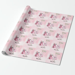 Golf Baby Meisje voor Baby shower op roze Cadeaupapier