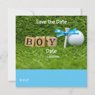 Golf baby shower jongen met blauw lintje op groen kaart