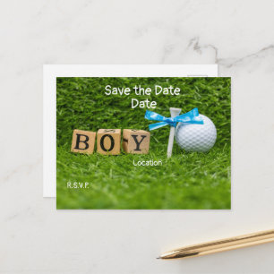 Golf baby shower jongen met blauw lintje op groene briefkaart