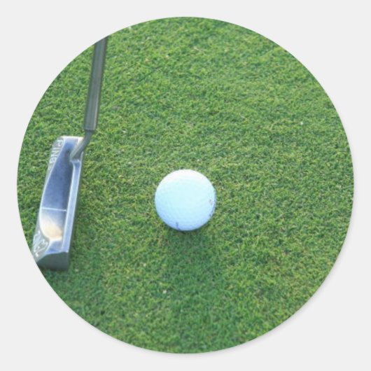 Golf, bal en putter ronde sticker (Voorkant)
