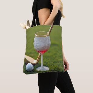 Golf bal wijnglas met gouden putter draagtas