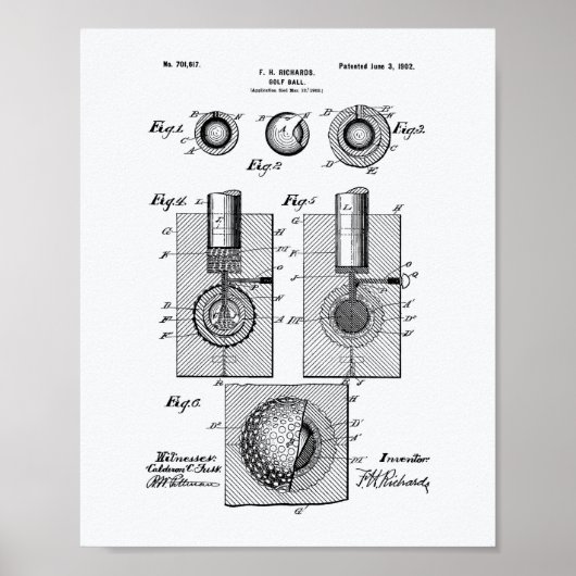 Golf Ball 1902 Patent Art - Witboek Poster (Voorkant)