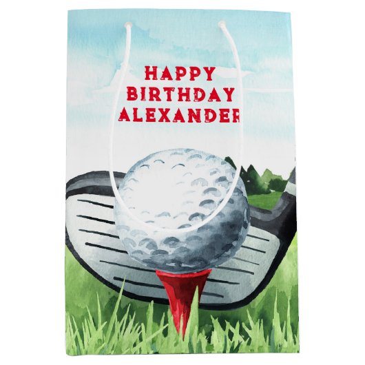 Golf Ball Birthday Small Gift Bag Medium Cadeauzakje (Voorkant)