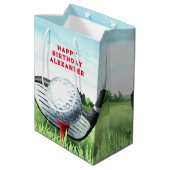 Golf Ball Birthday Small Gift Bag Medium Cadeauzakje (Achterkant Gekanteld)