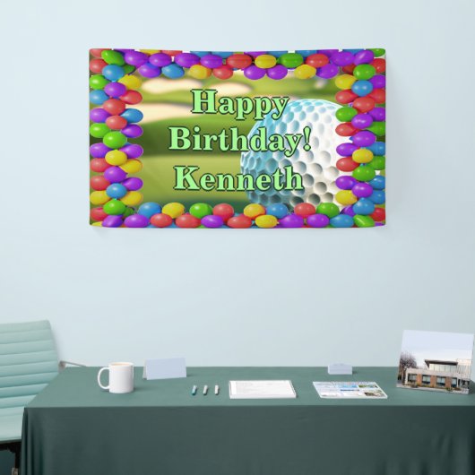 Golf Ball Course Gelukkige Verjaardag aangepaste V Spandoek (Beurs)