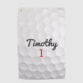 Golf Ball Dimples en Black Name Red Number Golfhanddoek (Voorkant)