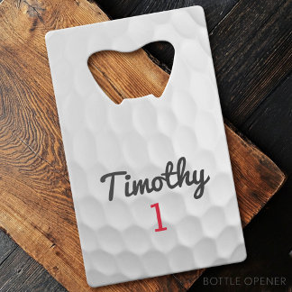 Golf Ball Dimples met zwarte naam rood nummer Kredietkaart Flessenopener