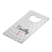 Golf Ball Dimples met zwarte naam rood nummer Kredietkaart Flessenopener (Voorkant Gekanteld)