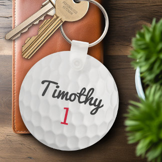 Golf Ball Dimples met zwarte naam rood nummer Sleutelhanger