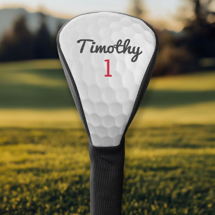 Golf Ball Dimples - Zwarte naam Rood nummer Golfheadcover