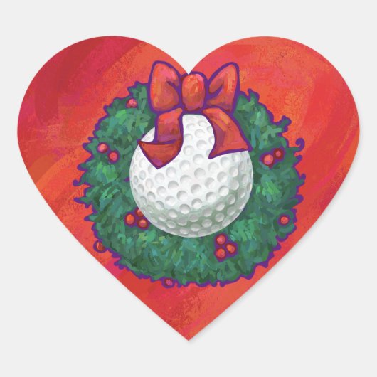 Golf Ball-kerstkreet op rood Hart Sticker (Voorkant)