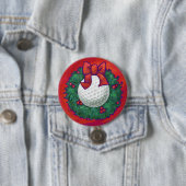 Golf Ball-kerstkreet op rood Ronde Button 7,6 Cm (In situ)