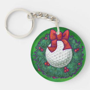 Golf Ball-kerstmis met groen Sleutelhanger