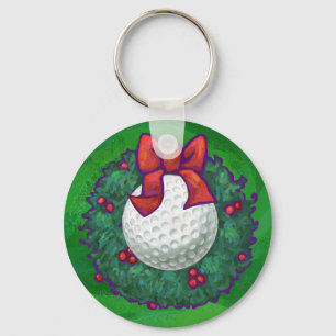 Golf Ball-kerstmis met groen Sleutelhanger