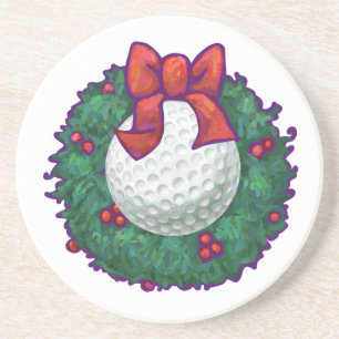 Golf Ball Kerstmis Zandsteen Onderzetter