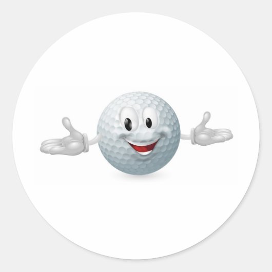 Golf Ball Mascot Ronde Sticker (Voorkant)