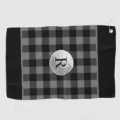 Golf ball monogrammed grey buffalo plaid custom golfhanddoek (Horizontaal)