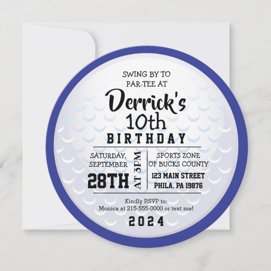 GOLF BALL ROND BLEU Anniversaire Fête Invitation (Devant)