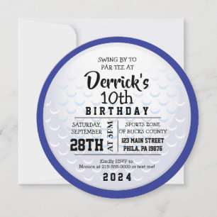 GOLF BALL ROUND BLUE Birthday Party Invitation Kaart