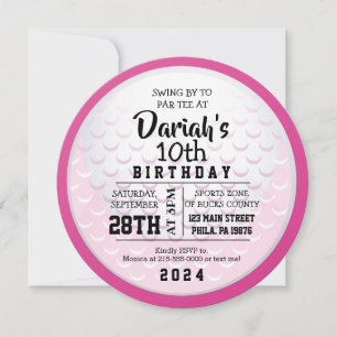 GOLF BALL ROUND PINK Birthday Party Invitation Kaart