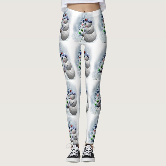 Golf Ball Snowman Leggings de Noël (Devant)