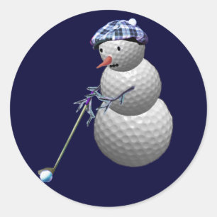 Golf Ball Snowman Ronde Sticker