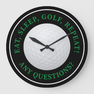 Golf Ball Sports Golfing Quote Modern Black Green Grote Klok