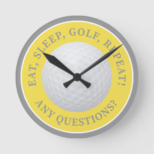 Golf Ball Sports Modern Golfing Quote Yellow Grey Ronde Klok