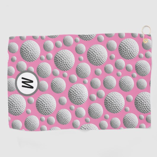 Golf Balls Roze Monogram Golfhanddoek (Horizontaal)