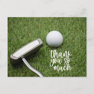 Golf Bedankt met golfbal en putter op green Briefkaart