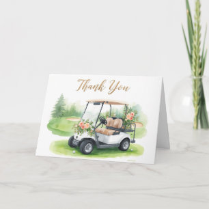 Golf bedankt met golfkar en bloemen kaart
