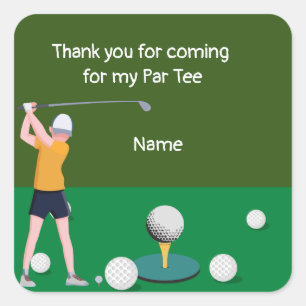 Golf bedankt voor je komst naar mijn t-shirt feest vierkante sticker