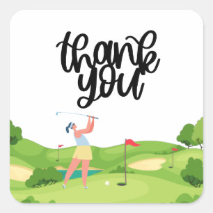 Golf bedankt voor je vrouw golfer die groen op zet vierkante sticker