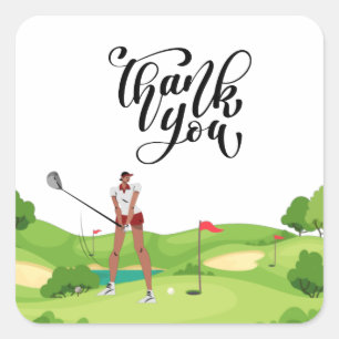 Golf bedankt voor je vrouw golfer die groen op zet vierkante sticker