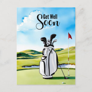 Golf beterschap met golftas op putting green  briefkaart