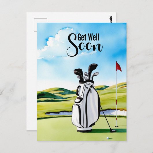 Golf beterschap met golftas op putting green briefkaart (Voorkant / Achterkant)