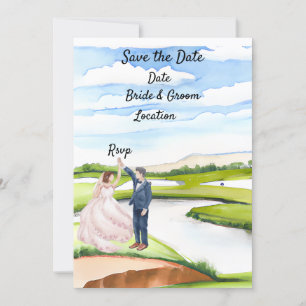 Golf bewaar de datum Trouw uitnodiging  Aquarel