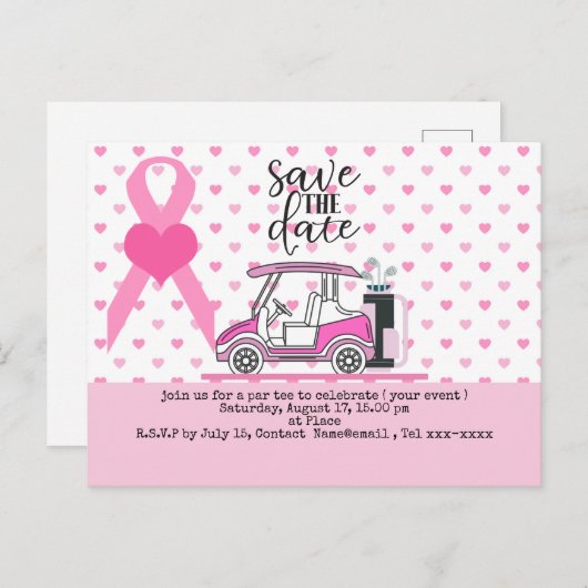 Golf bewaar de datum van het Bewustmakingsroze van Briefkaart (Voorkant / Achterkant)