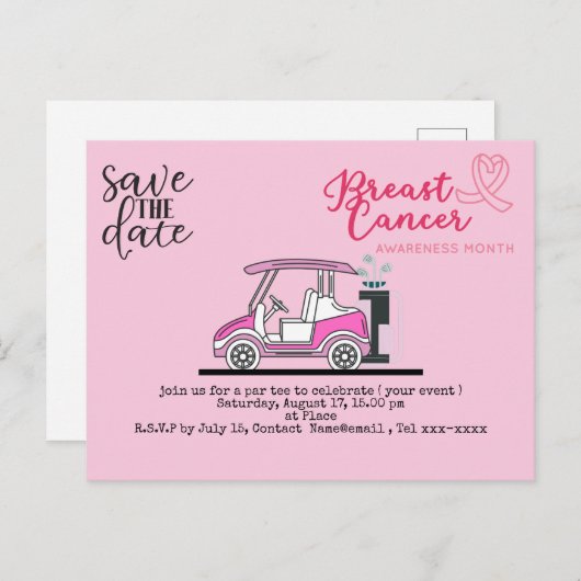 Golf bewaar de datum van het Bewustmakingsroze van Briefkaart (Voorkant / Achterkant)