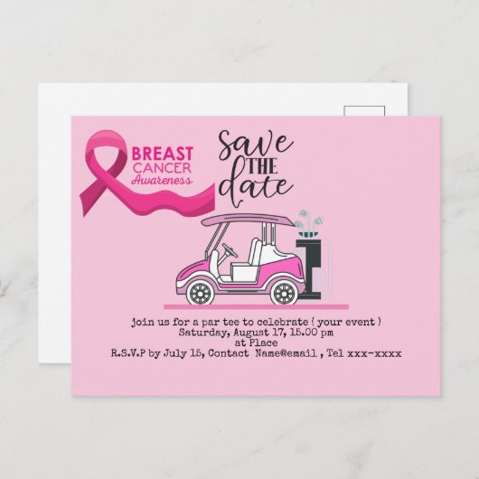 Golf bewaar de datum van het Bewustmakingsroze van Briefkaart (Voorkant / Achterkant)