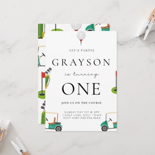 Golf Birthday Par Tee Invitation (Devant/Arrière en situation)