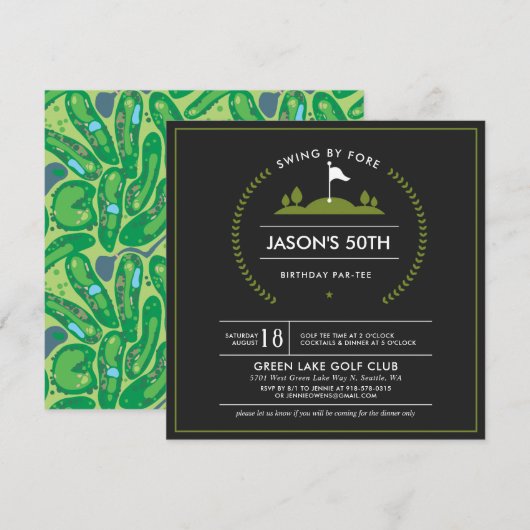 Golf Birthday Party Invitation Kaart (Voorkant / Achterkant)