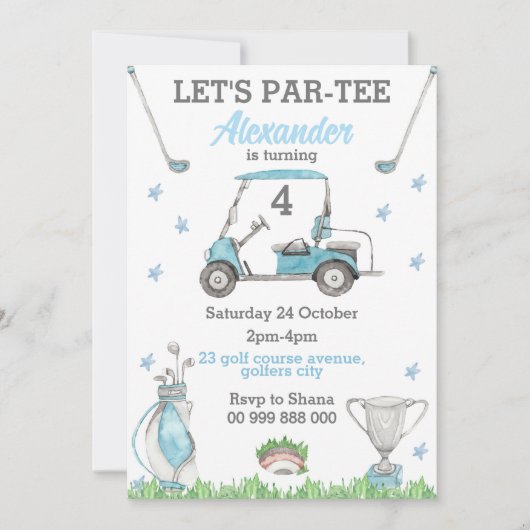 Golf Blue Par Tee Invitation Anniversaire (Devant)