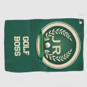 Golf Boss Heraldry Emblem Custom Name Ivory Green Golfhanddoek (Horizontaal)
